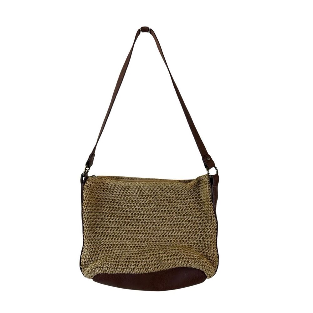 The Sak crochet shoulder purse leather strap  brown tan